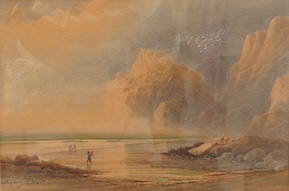 Sydney E. Hart (1867-1921), Coastal view with figures, signed, watercolour, 22 x 34cm